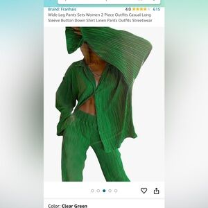 Franhais Wide Leg Pants Sets Women 2 Piece Outfits Casual Long Sleeve - green